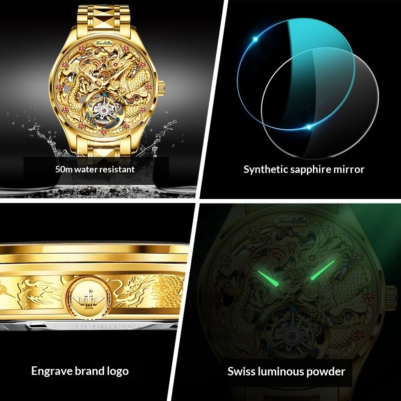 Luxury Golden Water-Resistant Mens Watch With Tourbillon - Image 3