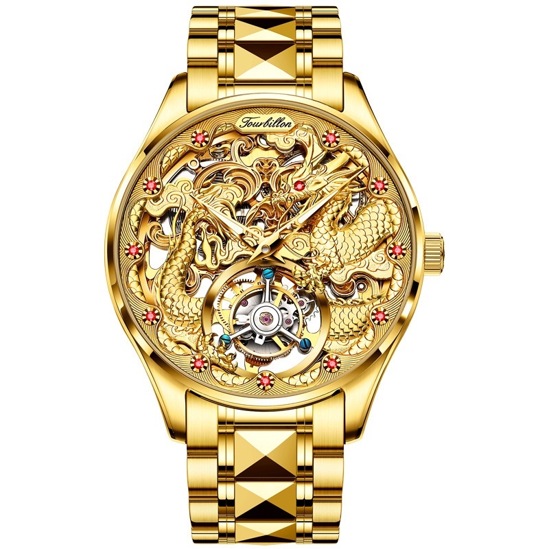 Luxury Golden Water-Resistant Mens Watch With Tourbillon - Image 4