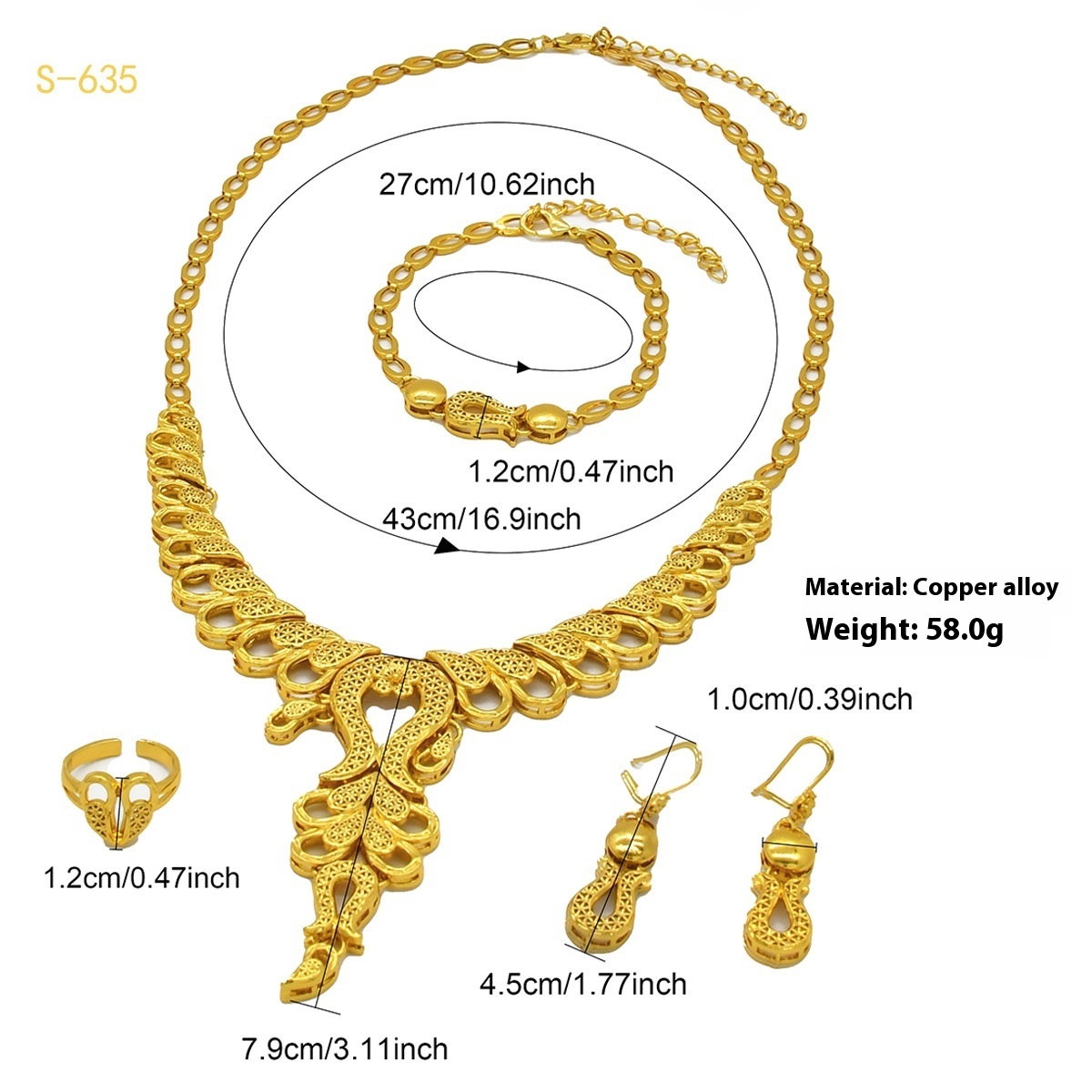 24K Gold Plated Arabic Women's Bridal Jewelry Suit - Image 2