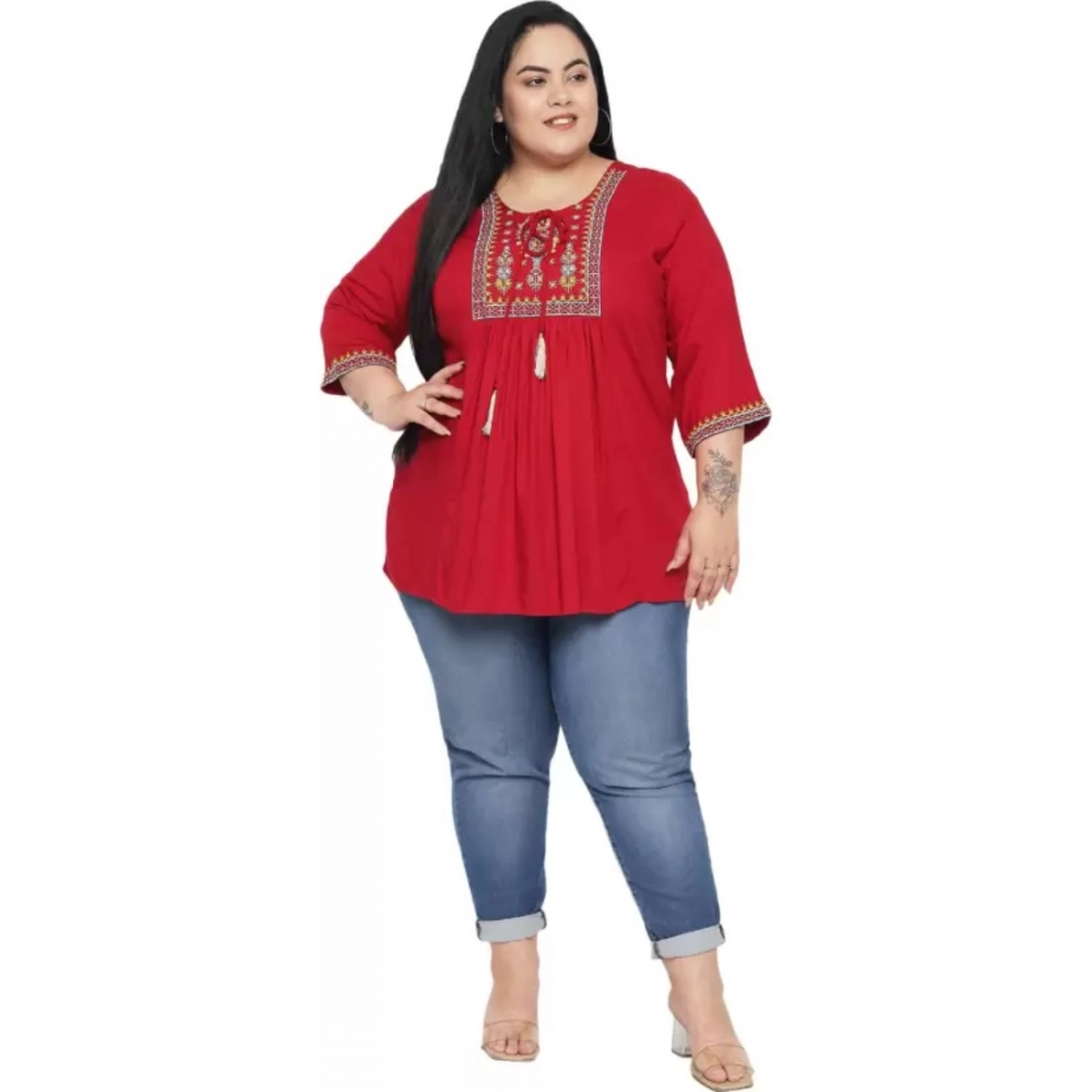 Generic Women's Casual Embroidered Maroon Top (Color:Maroon, Material:Rayon) - Image 6