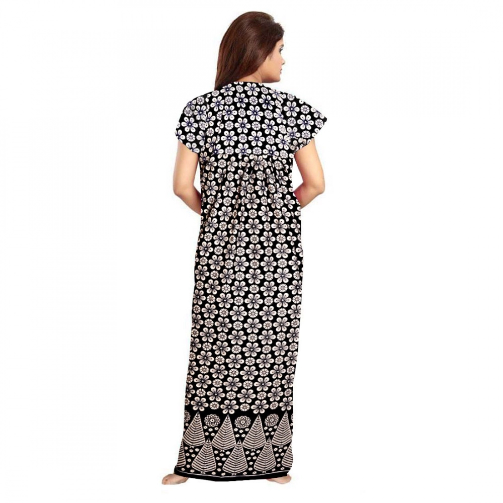 Generic Women's Cotton Printed Maxi Nighty (Black) - Image 3