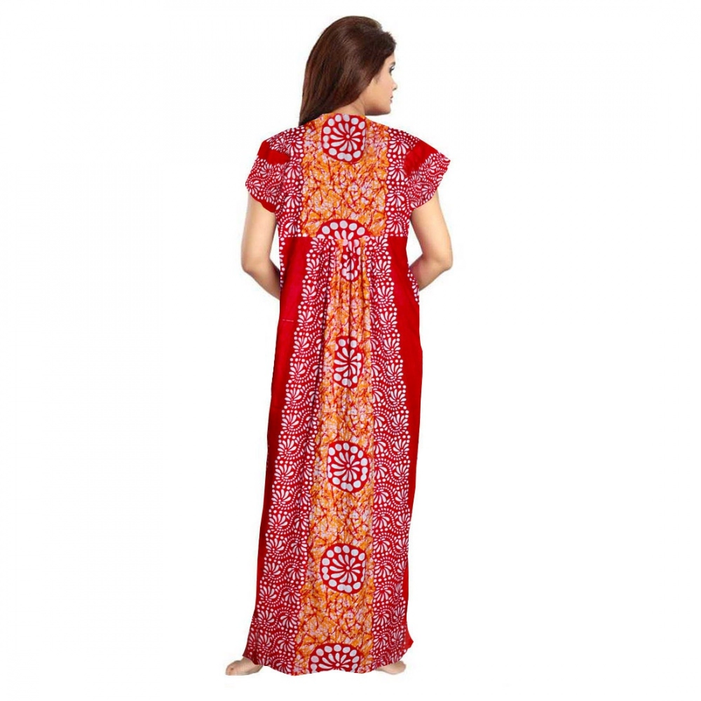 Generic Women's Cotton Printed Maxi Nighty (Red) - Image 3