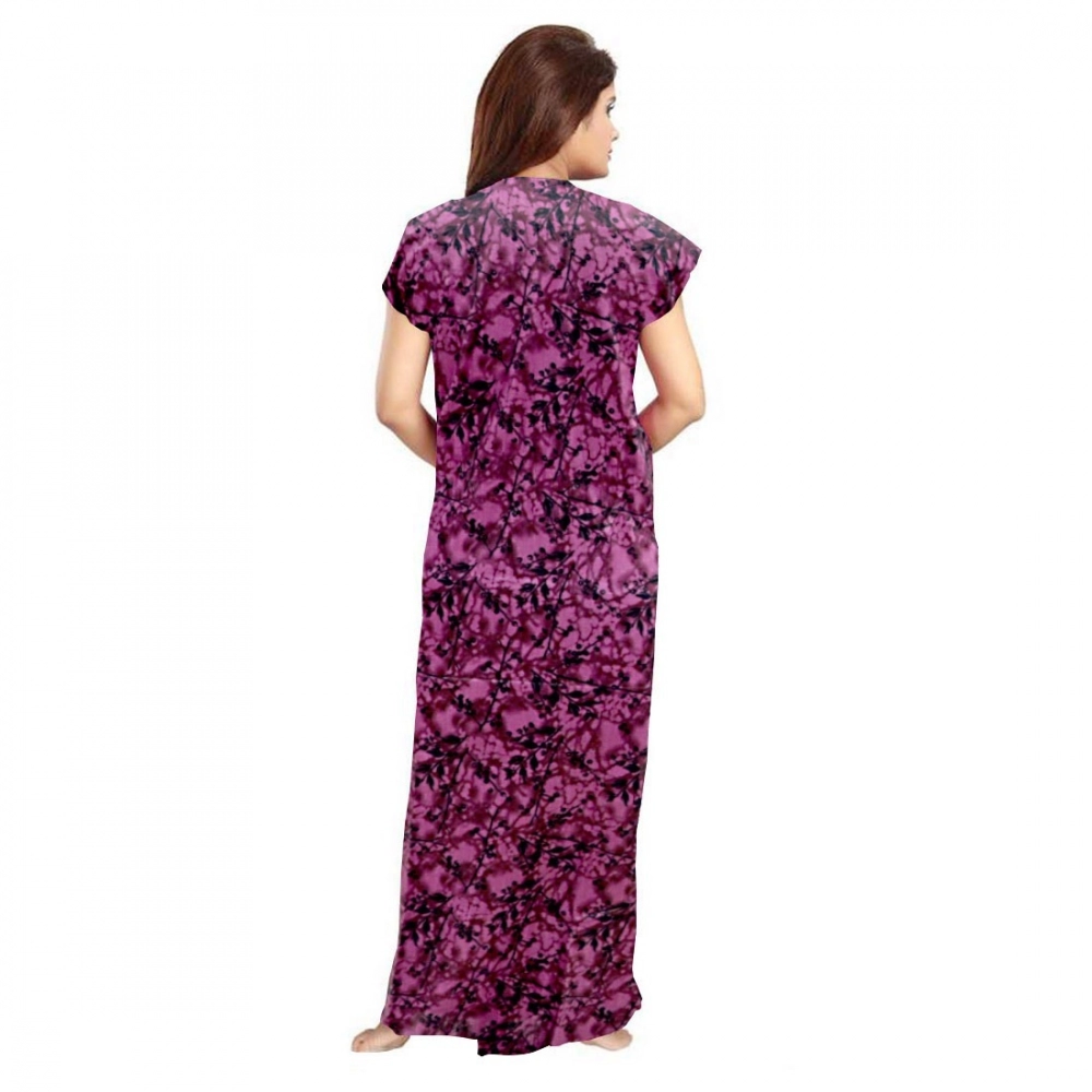 Generic Women's Cotton Printed Maxi Nighty (Wine) - Image 3