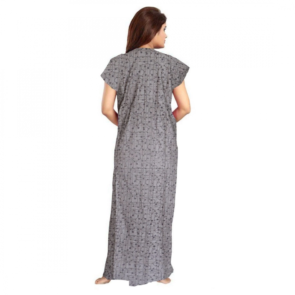 Generic Women's Cotton Printed Maxi Nighty (Grey) - Image 3