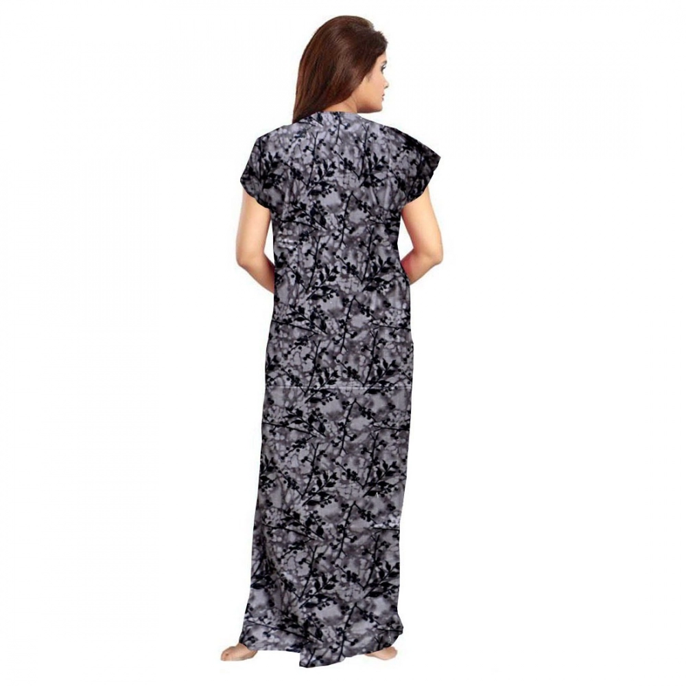 Generic Women's Cotton Printed Maxi Nighty (Grey) - Image 3