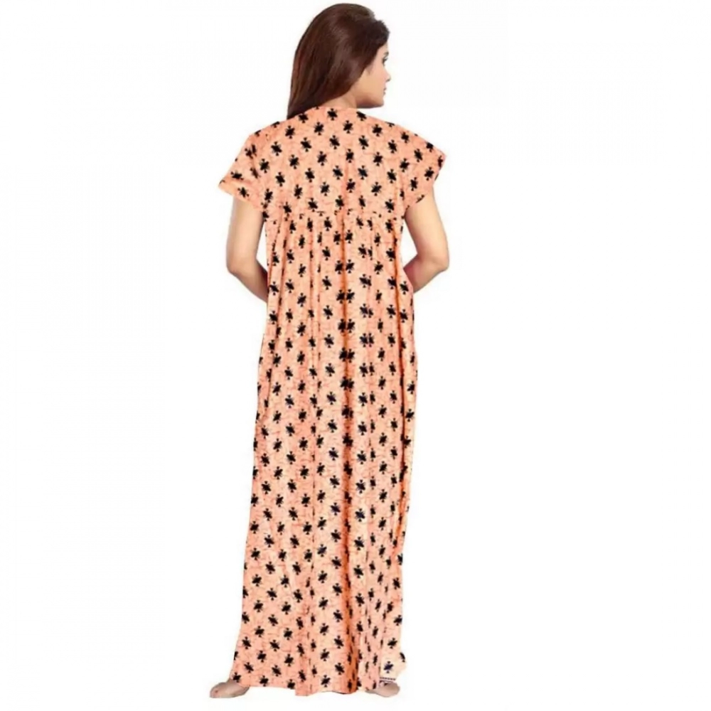 Generic Women's Cotton Printed Maxi Nighty (Peach) - Image 3