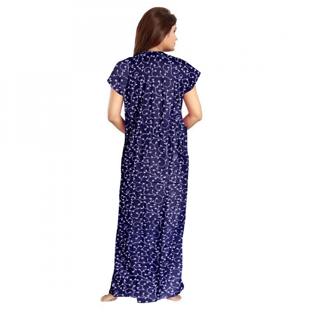Generic Women's Cotton Printed Maxi Nighty (Blue) - Image 3