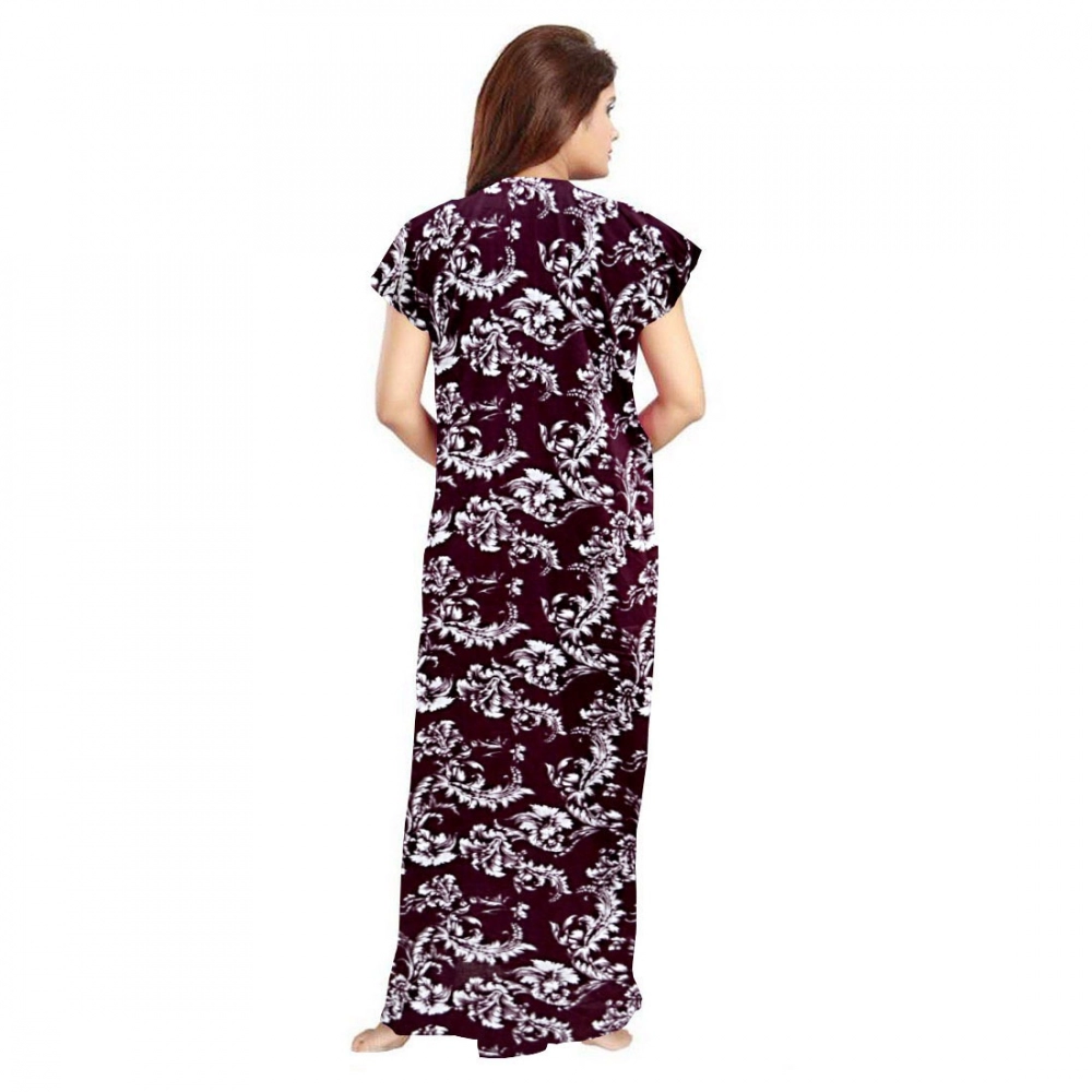 Generic Women's Cotton Printed Maxi Nighty (Wine) - Image 3