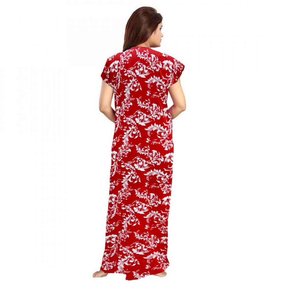 Generic Women's Cotton Printed Maxi Nighty (Red) - Image 3