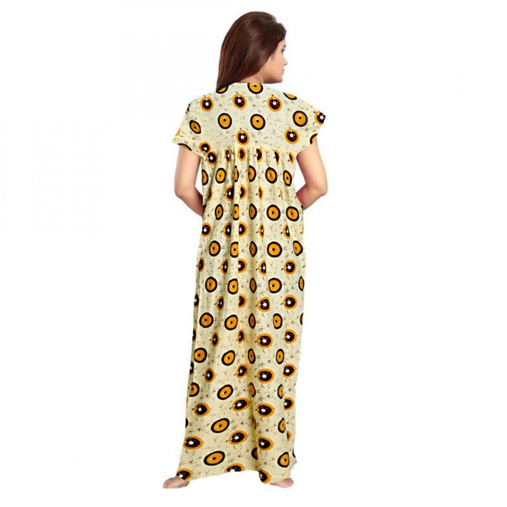Generic Women's Cotton Printed Maxi Nighty (Off White) - Image 3