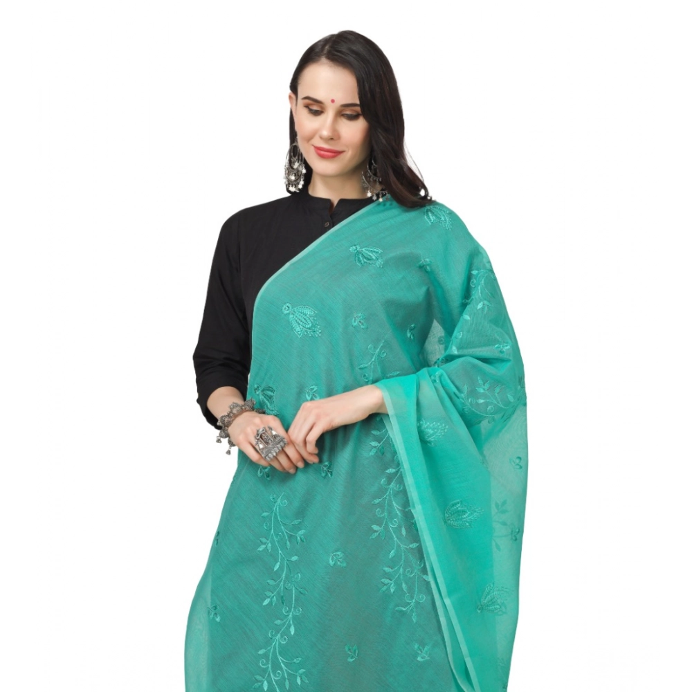 Generic Women's Cotton Embroidered Dupatta (Turquoise, Length: 2.25 to 2.50 Mtr) - Image 4