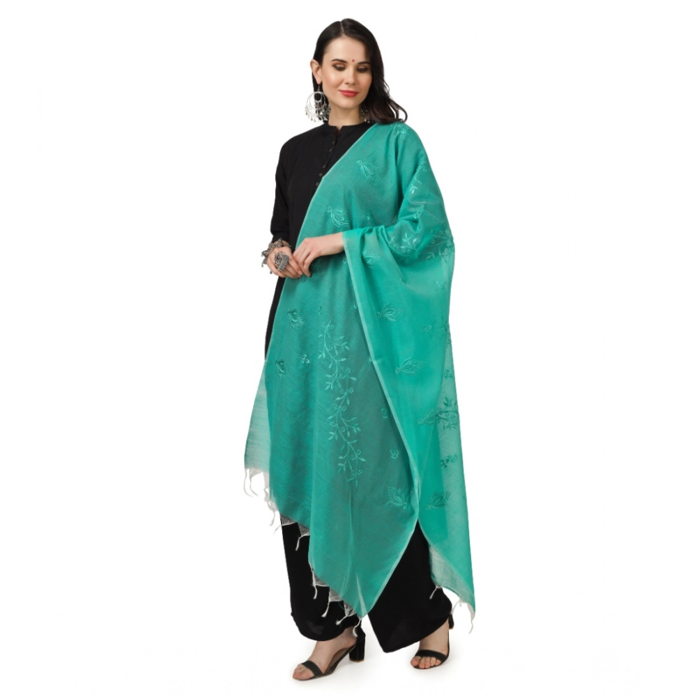 Generic Women's Cotton Embroidered Dupatta (Turquoise, Length: 2.25 to 2.50 Mtr) - Image 5