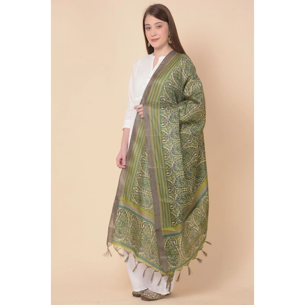 Generic Women's Art Silk Printed Dupatta (Green, Length: 2.25 to 2.50 Mtr) - Image 4