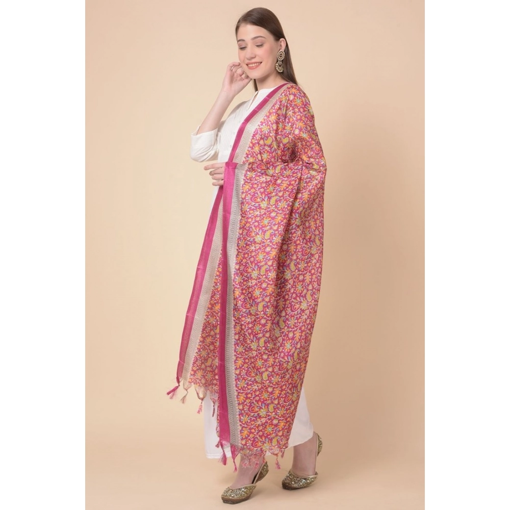 Generic Women's Art Silk Printed Dupatta (Pink, Length: 2.25 to 2.50 Mtr) - Image 4