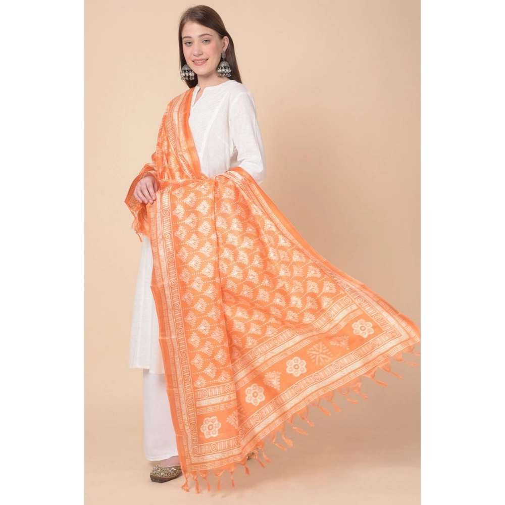 Generic Women's Art Silk Printed Dupatta (Orange, Length: 2.25 to 2.50 Mtr) - Image 3