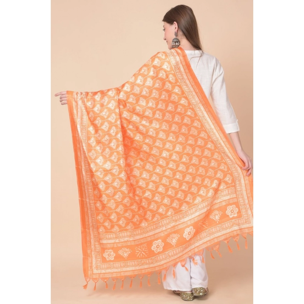 Generic Women's Art Silk Printed Dupatta (Orange, Length: 2.25 to 2.50 Mtr) - Image 5