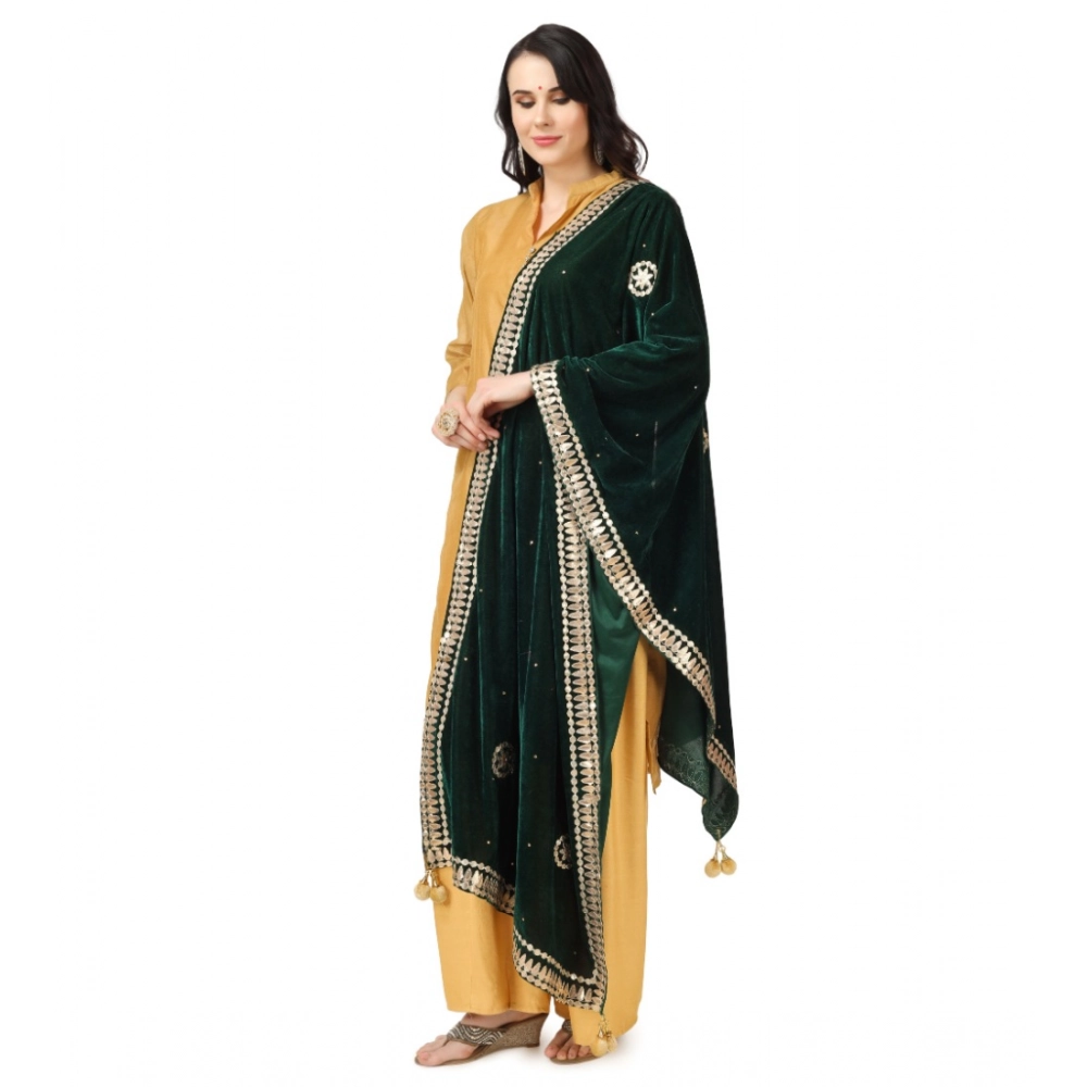 Generic Women's Velvet Gotta Patti Dupatta (Green, Length: 2.25 to 2.50 Mtr) - Image 4