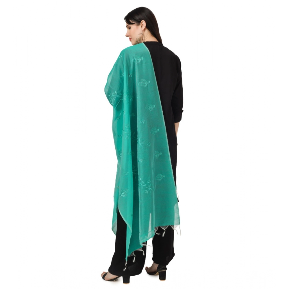 Generic Women's Cotton Embroidered Dupatta (Turquoise, Length: 2.25 to 2.50 Mtr) - Image 3