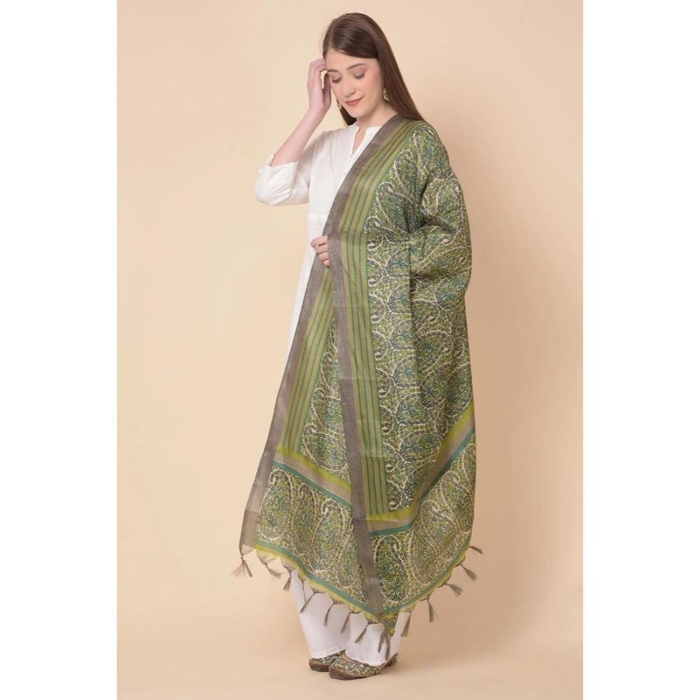 Generic Women's Art Silk Printed Dupatta (Green, Length: 2.25 to 2.50 Mtr) - Image 3