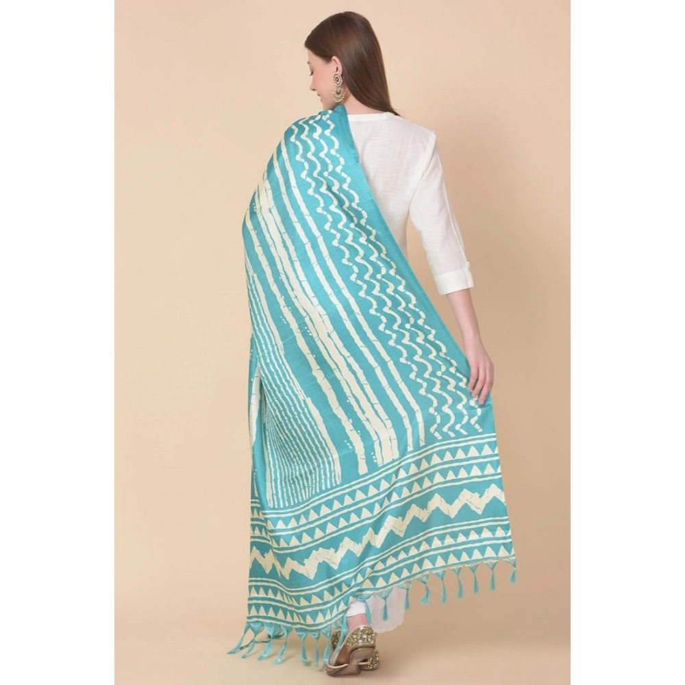 Generic Women's Art Silk Printed Dupatta (Turquoise, Length: 2.25 to 2.50 Mtr) - Image 5