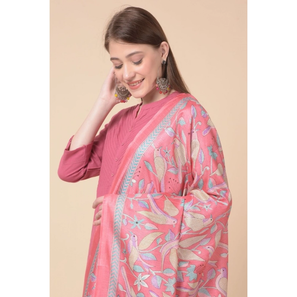 Generic Women's Art Silk Printed Dupatta (Pink, Length: 2.25 to 2.50 Mtr) - Image 3