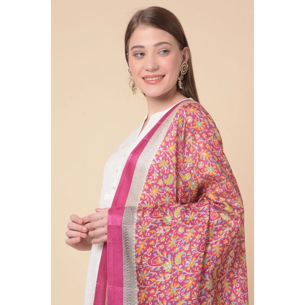 Generic Women's Art Silk Printed Dupatta (Pink, Length: 2.25 to 2.50 Mtr) - Image 3