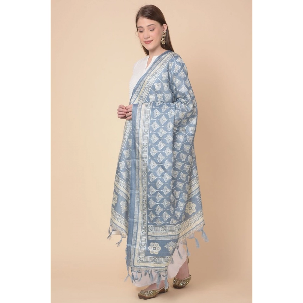 Generic Women's Art Silk Printed Dupatta (Grey, Length: 2.25 to 2.50 Mtr) - Image 4