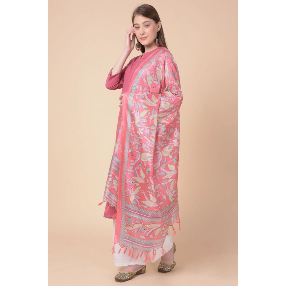 Generic Women's Art Silk Printed Dupatta (Pink, Length: 2.25 to 2.50 Mtr) - Image 4
