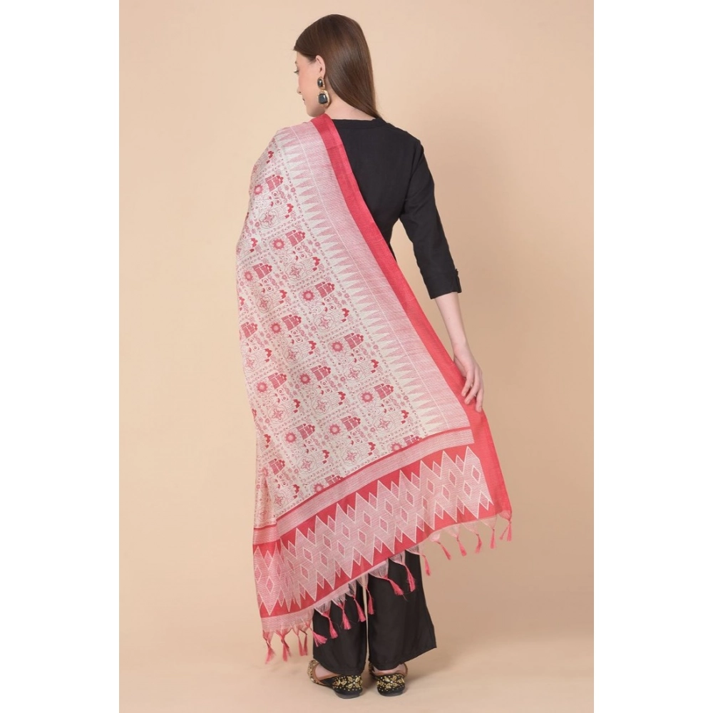 Generic Women's Art Silk Printed Dupatta (Red, Length: 2.25 to 2.50 Mtr) - Image 5