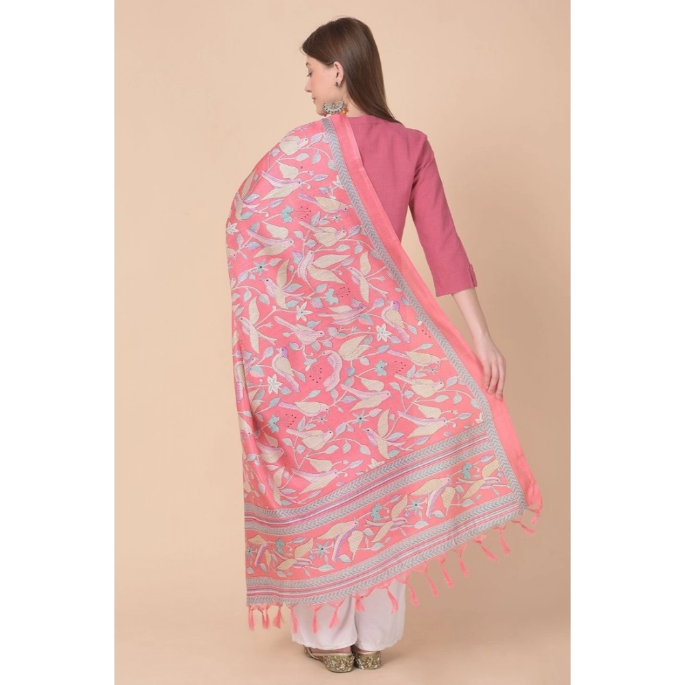 Generic Women's Art Silk Printed Dupatta (Pink, Length: 2.25 to 2.50 Mtr) - Image 5