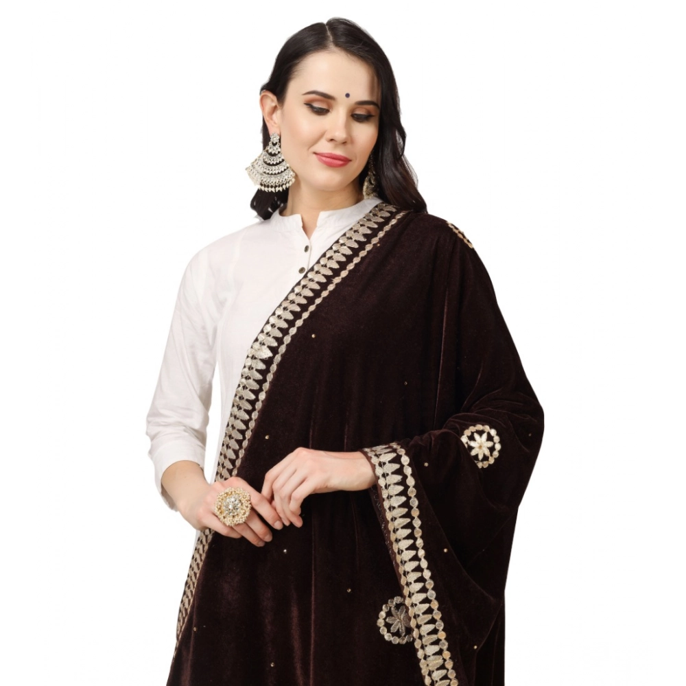 Generic Women's Velvet Gotta Patti Dupatta (Brown, Length: 2.25 to 2.50 Mtr) - Image 4