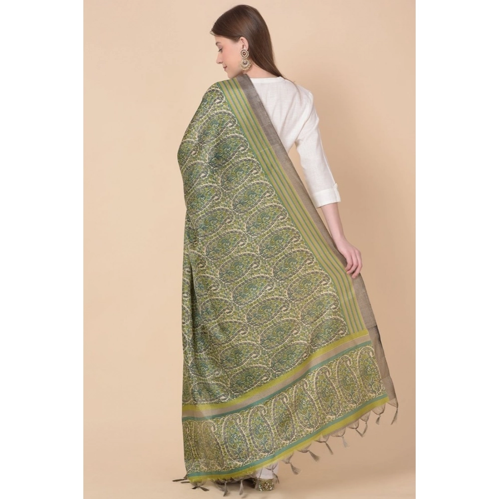 Generic Women's Art Silk Printed Dupatta (Green, Length: 2.25 to 2.50 Mtr) - Image 5