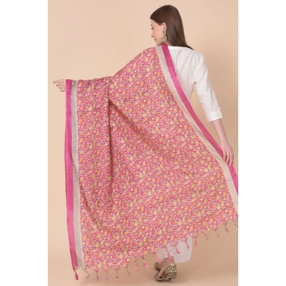 Generic Women's Art Silk Printed Dupatta (Pink, Length: 2.25 to 2.50 Mtr) - Image 5