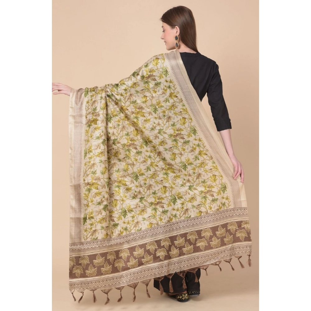 Generic Women's Art Silk Printed Dupatta (Gold, Length: 2.25 to 2.50 Mtr) - Image 5