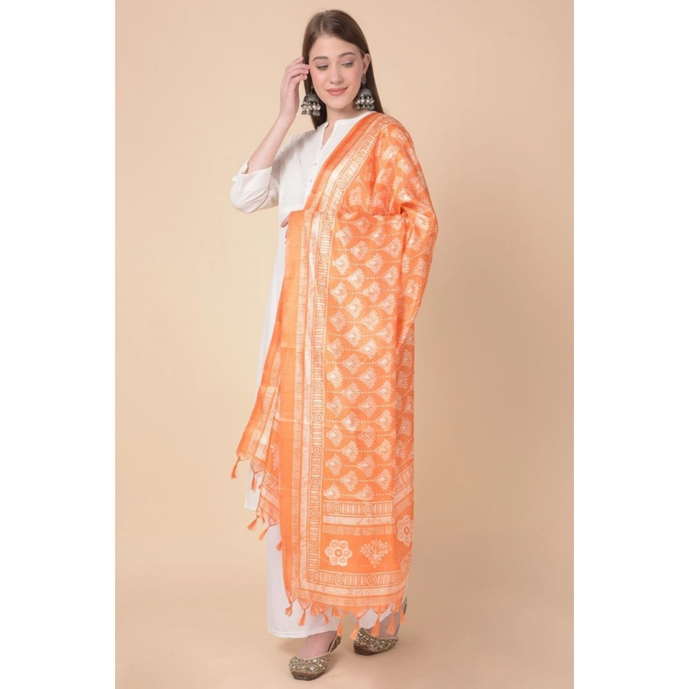 Generic Women's Art Silk Printed Dupatta (Orange, Length: 2.25 to 2.50 Mtr) - Image 4