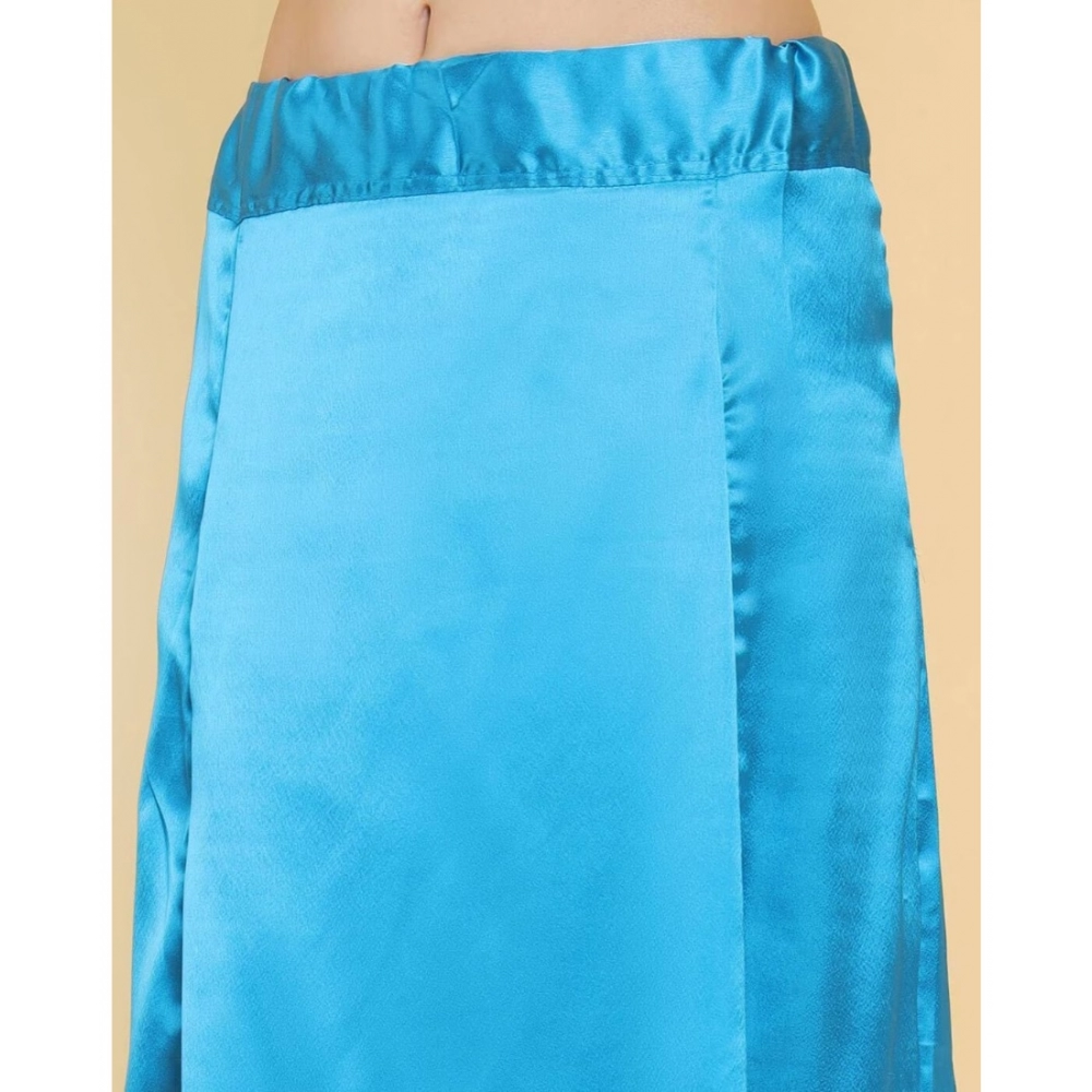 Generic Women's Silk Solid Free Size Petticoat (Blue) - Image 4