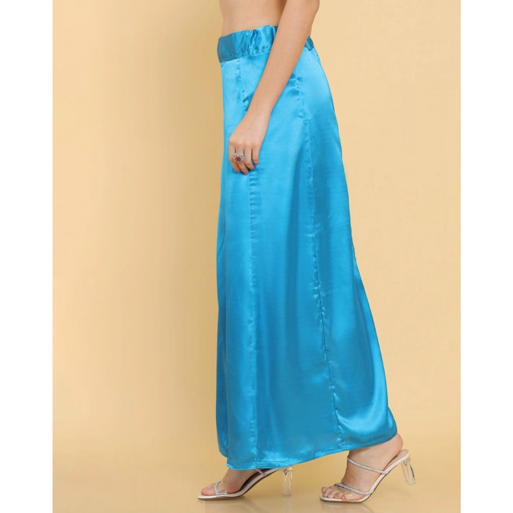 Generic Women's Silk Solid Free Size Petticoat (Blue) - Image 3