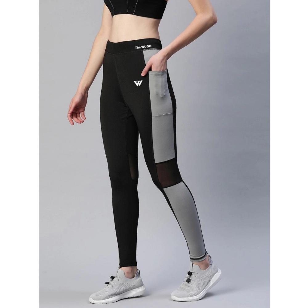 Generic Women's Polyster Solid Sport Leggings (Black & Grey) - Image 4