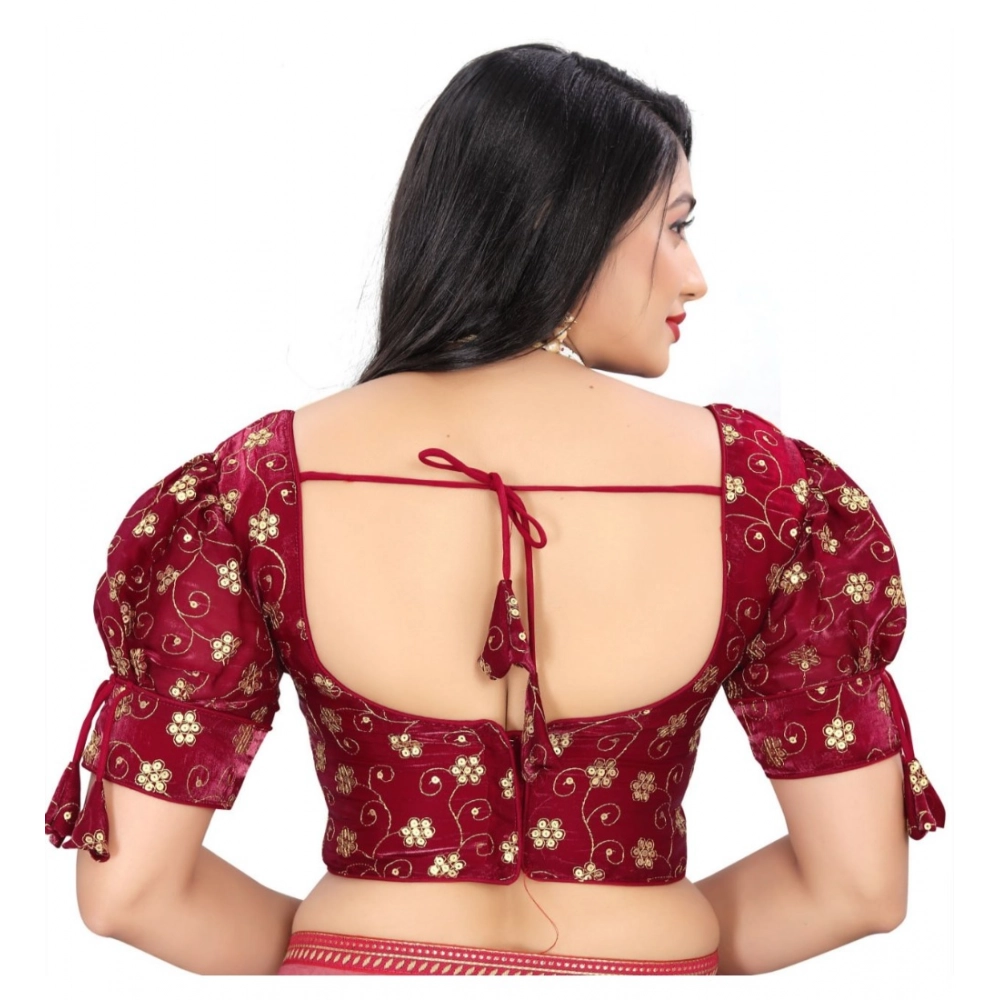 Generic Women's Jimmy Choo Embroidery Readymade Blouse (Maroon, Size: Free Size) - Image 4