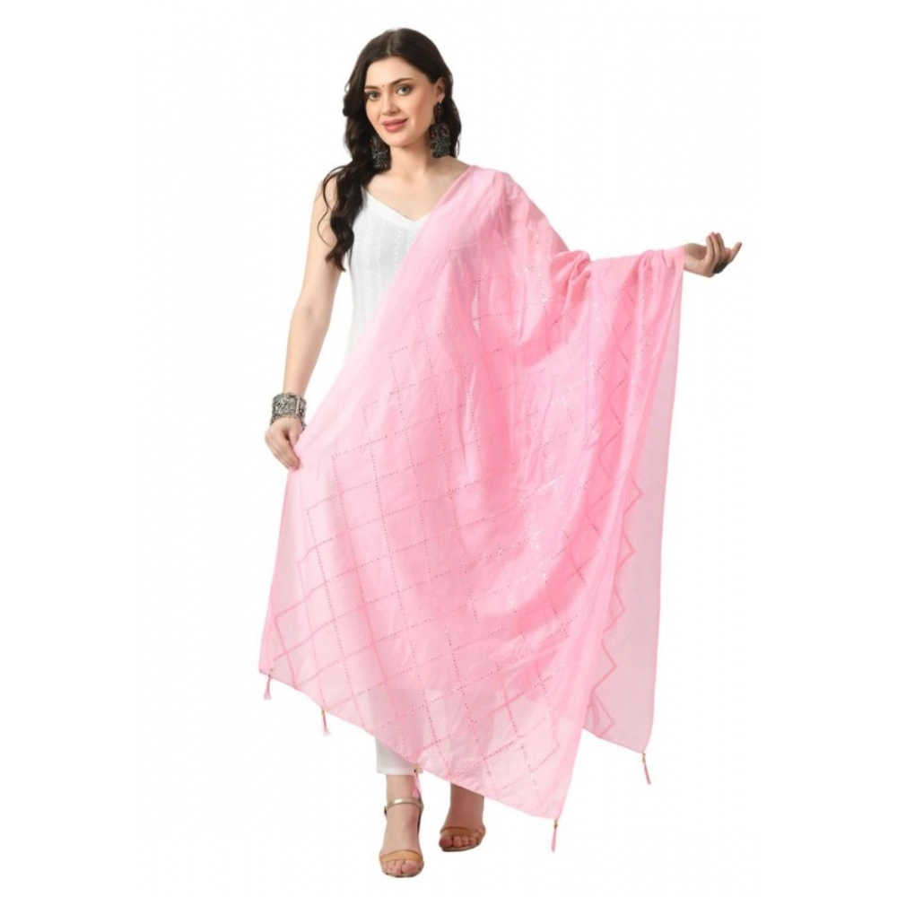 Generic Women's Chanderi Self Design Dupatta (Pink, Length: Free Size)