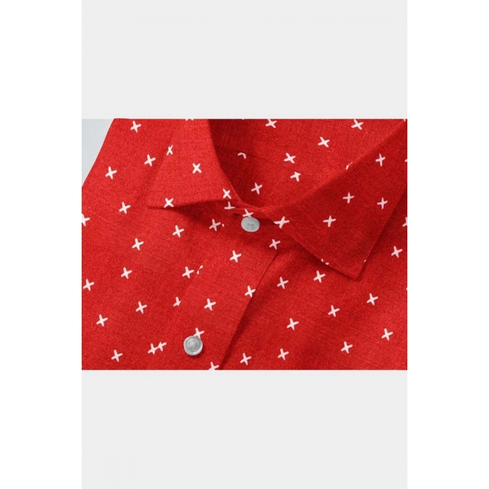 Generic Men's Cotton Blended Printed Full Sleeve Shirt (Red) - Image 2