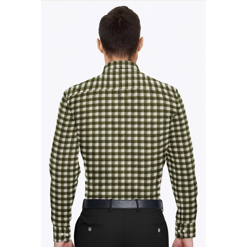 Generic Men's Cotton Blended Checked Full Sleeve Shirt (White-Green) - Image 6