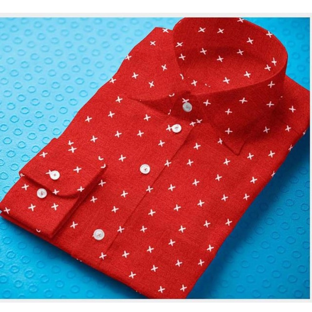 Generic Men's Cotton Blended Printed Full Sleeve Shirt (Red) - Image 3