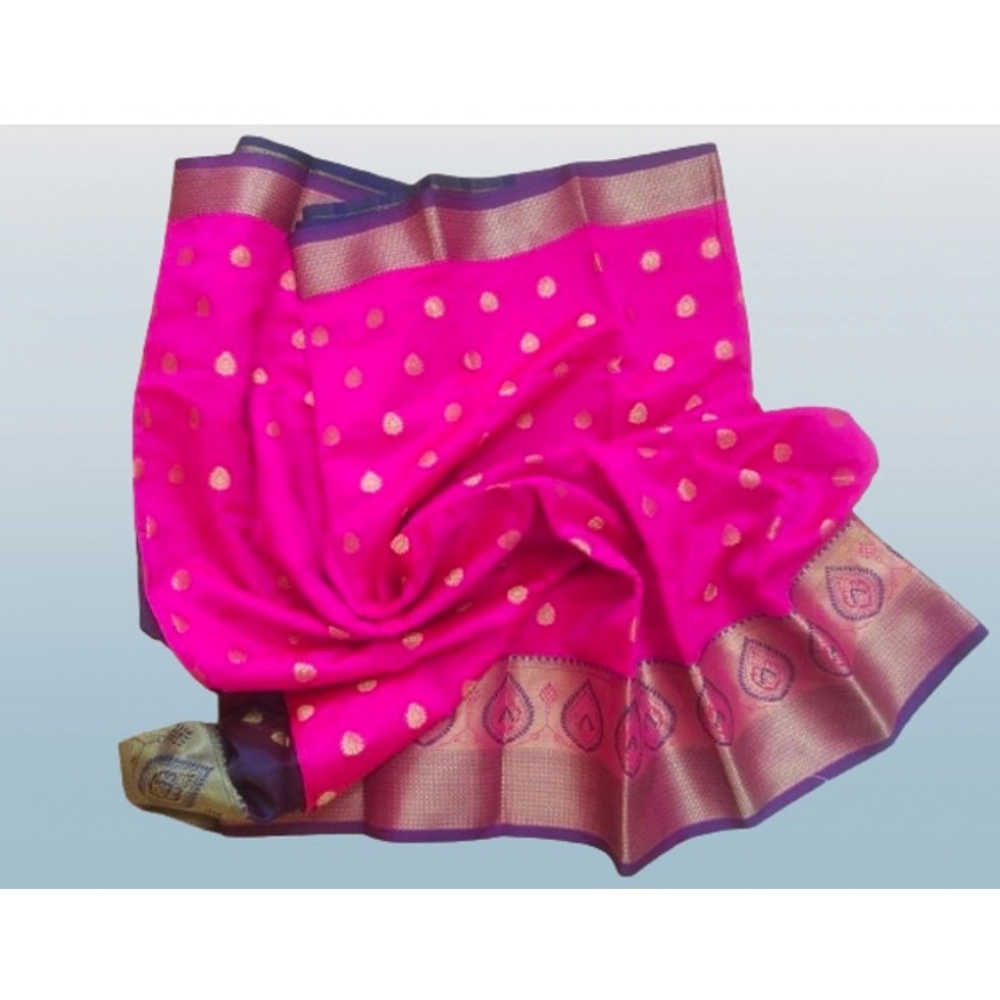 Generic Women's Silk Blend Woven Saree With Unstitched Blouse 5.5Mtr (Pink) - Image 3