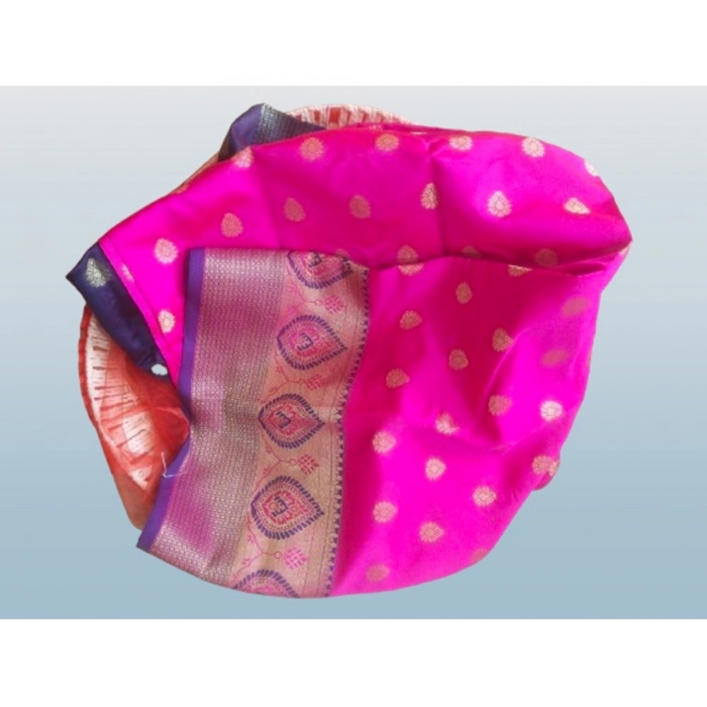 Generic Women's Silk Blend Woven Saree With Unstitched Blouse 5.5Mtr (Pink) - Image 4