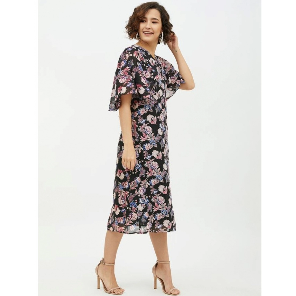 Generic Women's Polyester Chain Print Cap Sleeve Calf-length Dress (Multicolor) - Image 4