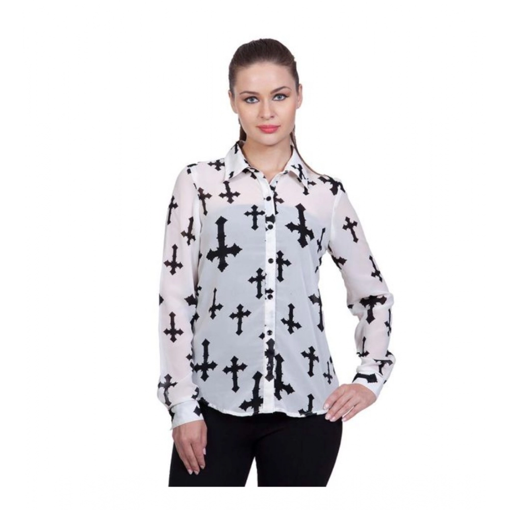 Generic Women's Polyester Printed Long Sleeves Standard Length Shirt (White) - Image 4