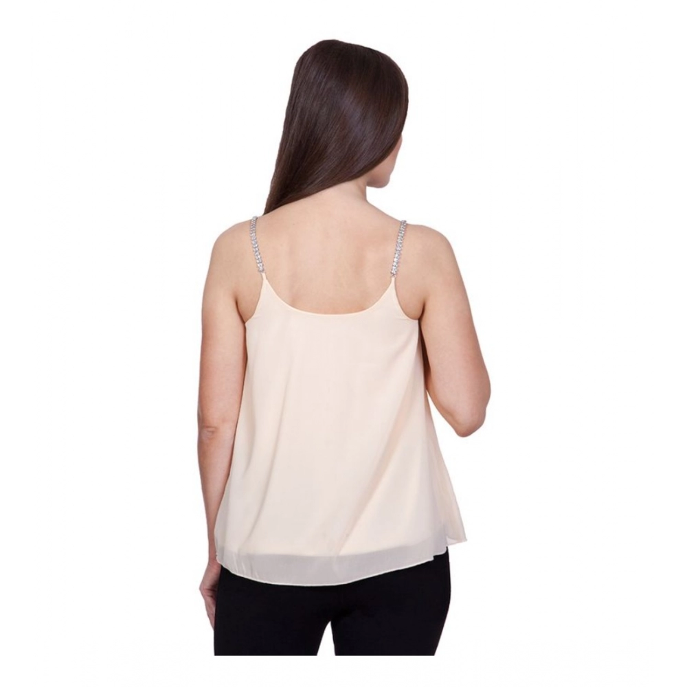 Generic Women's Polyester Solid Shoulder Straps Regular Top (Beige) - Image 6
