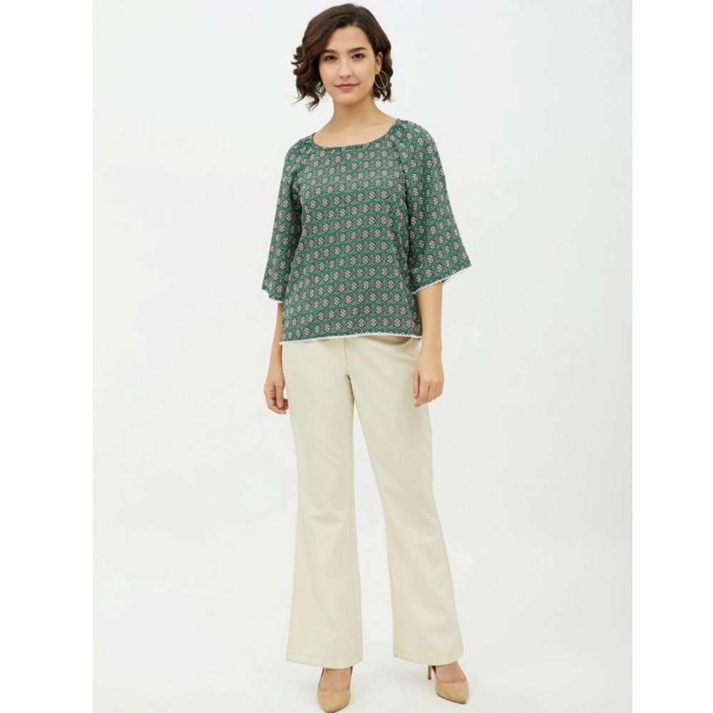 Generic Women's Polyester Printed 3-4th Sleeves Top (Green) - Image 3