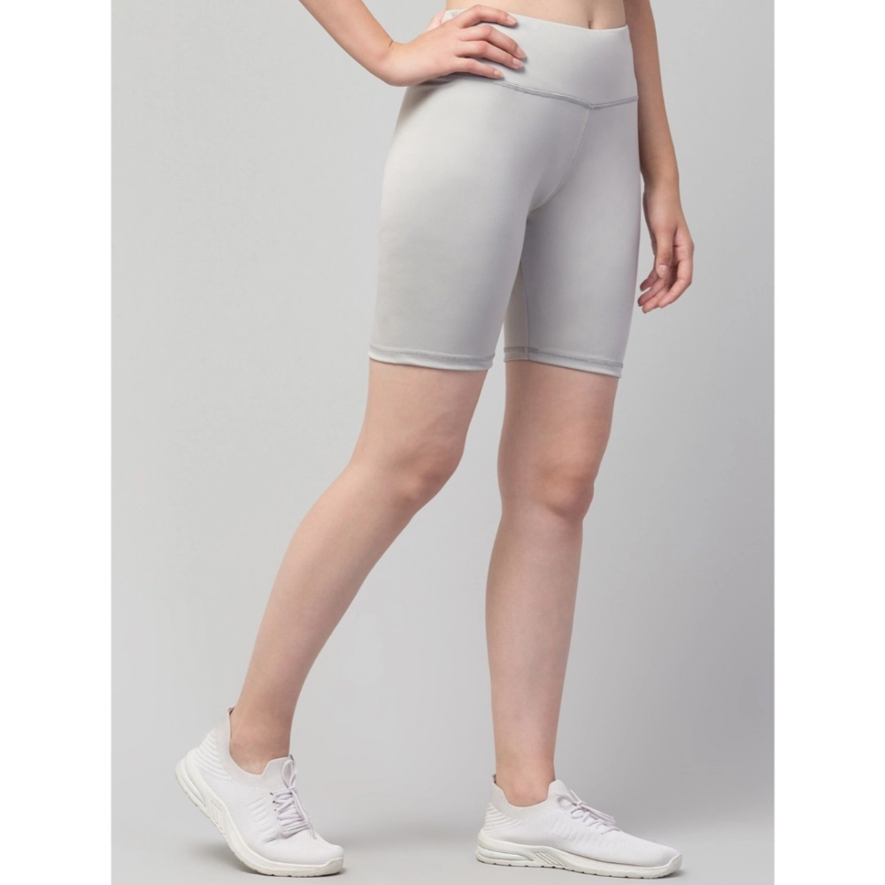Generic Women's Polyester Solid Above Knee High-Rise Shorts (Grey) - Image 5